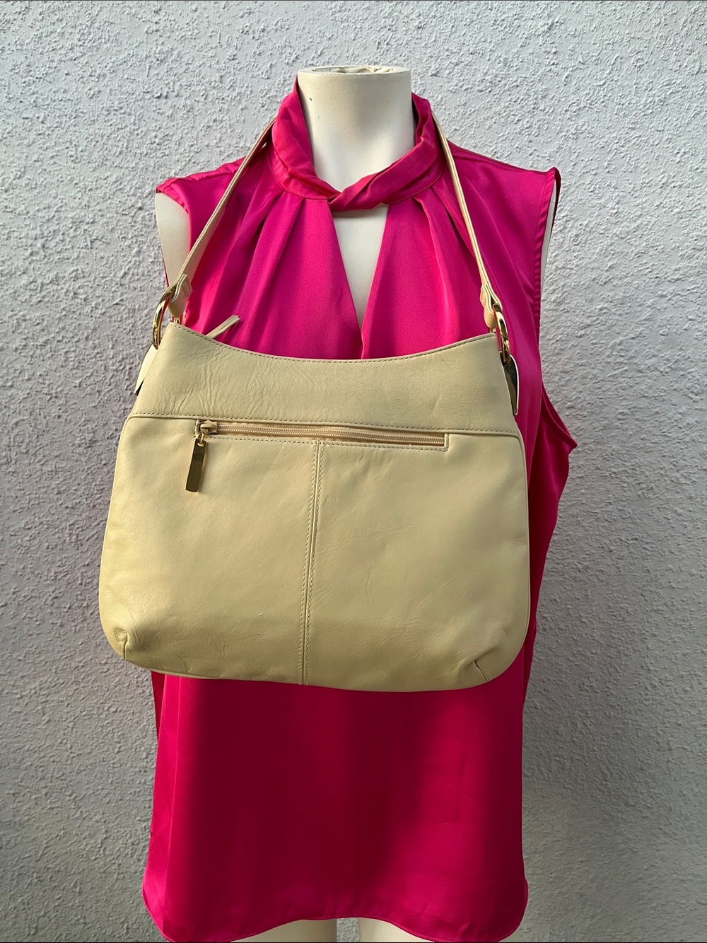 Gianni Bini Cream Leather Shoulder Bag